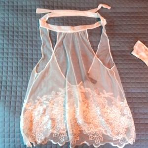 NWOT Premier sheer Ivory lace halter 2pc set